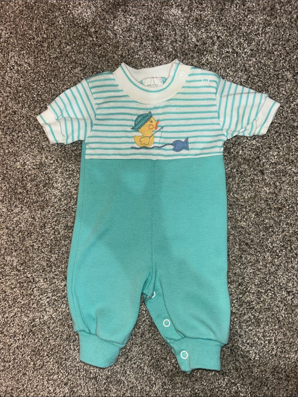 healthtex Teal and White Striped Duck & Fish Footie